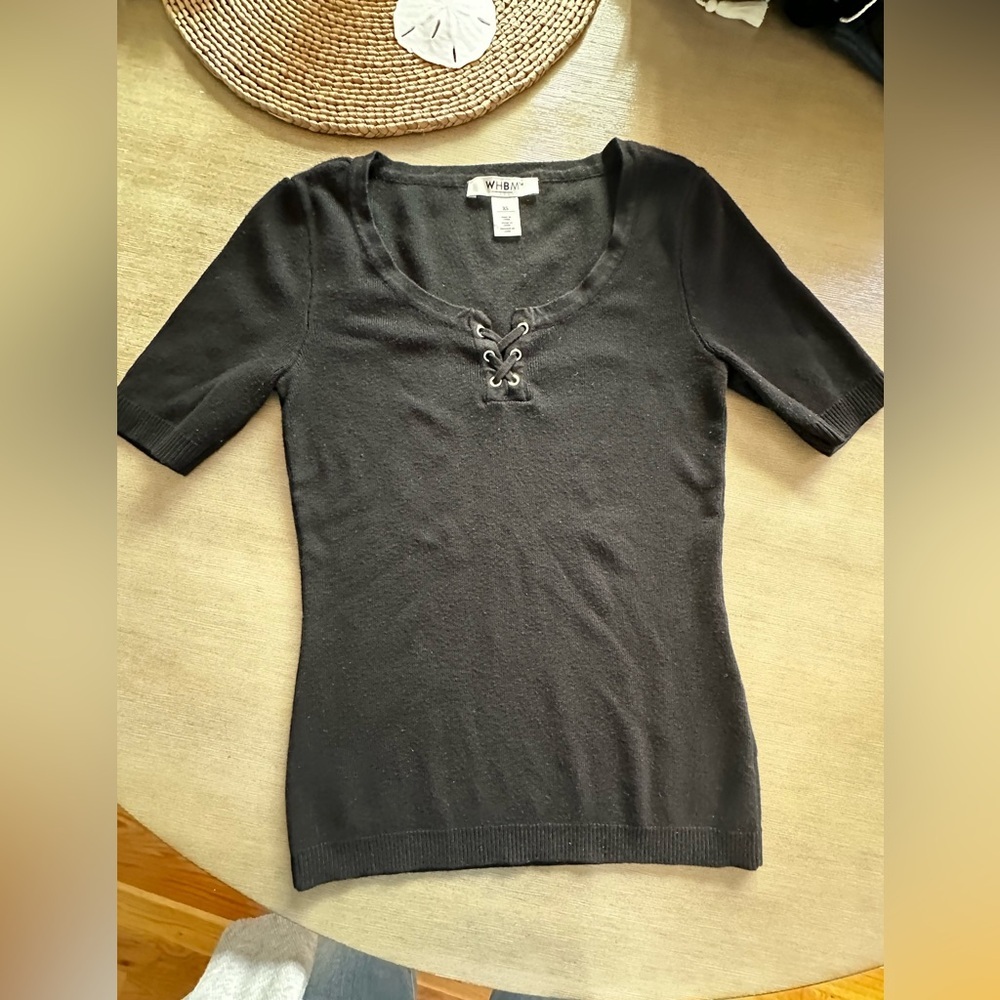 White House Black Market Black Knit stretch XS Top